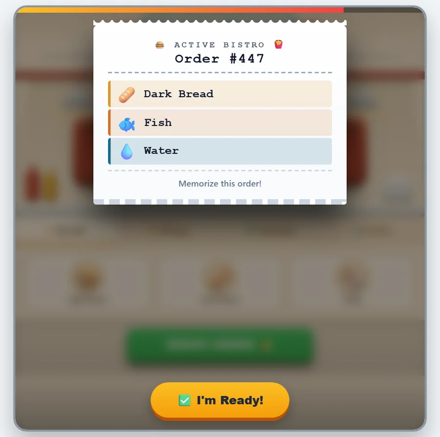 Active Bistro — working memory game