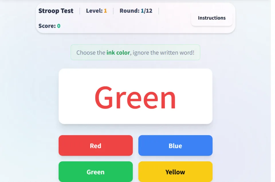 Stroop test — real screenshot