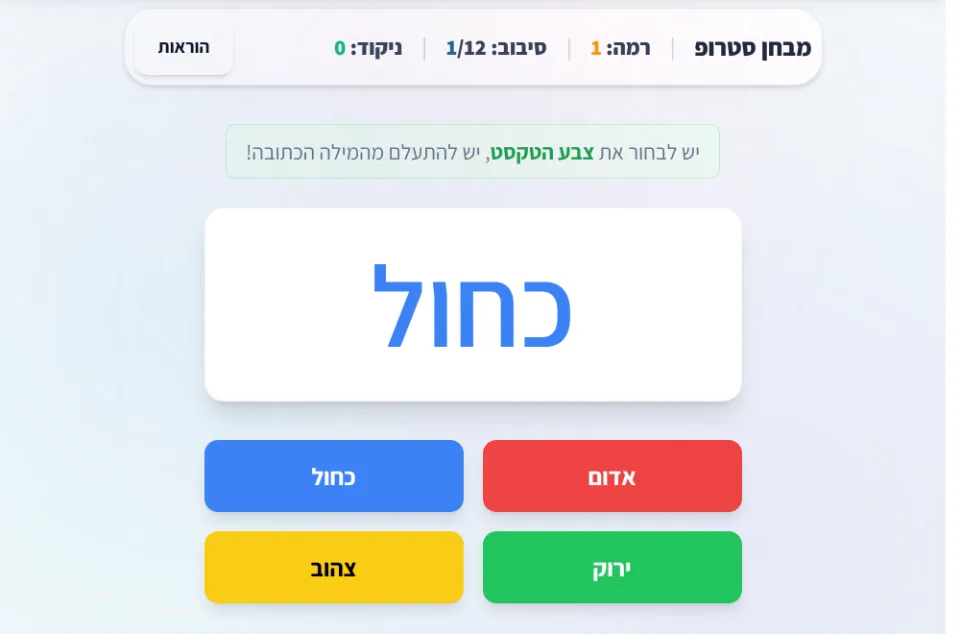 מבחן סטרופ — צילום מסך אמיתי מתוך המערכת